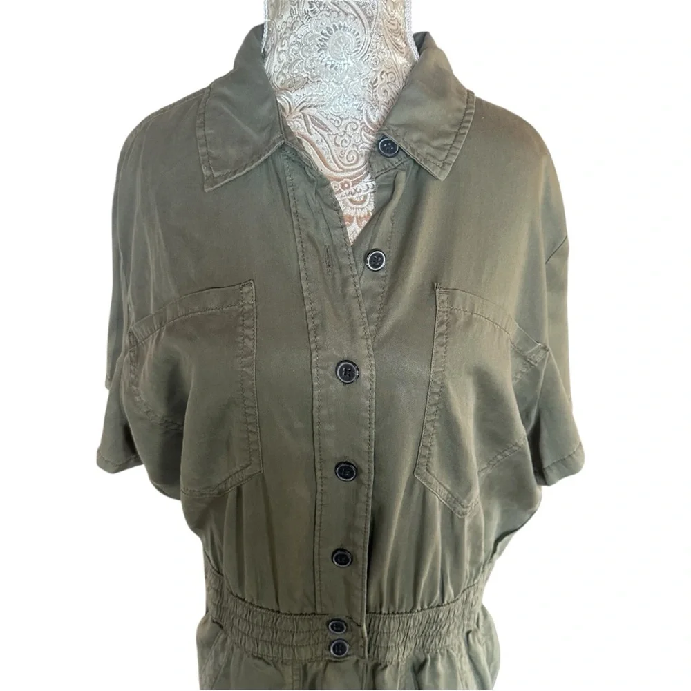 Fall JLO Style Green Khaki Button Women's Pant Jumpsuit Size Medium Boho - Picture 3 of 6